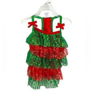 Pet Spirit Red and Green Sequin Christmas Pet Dress